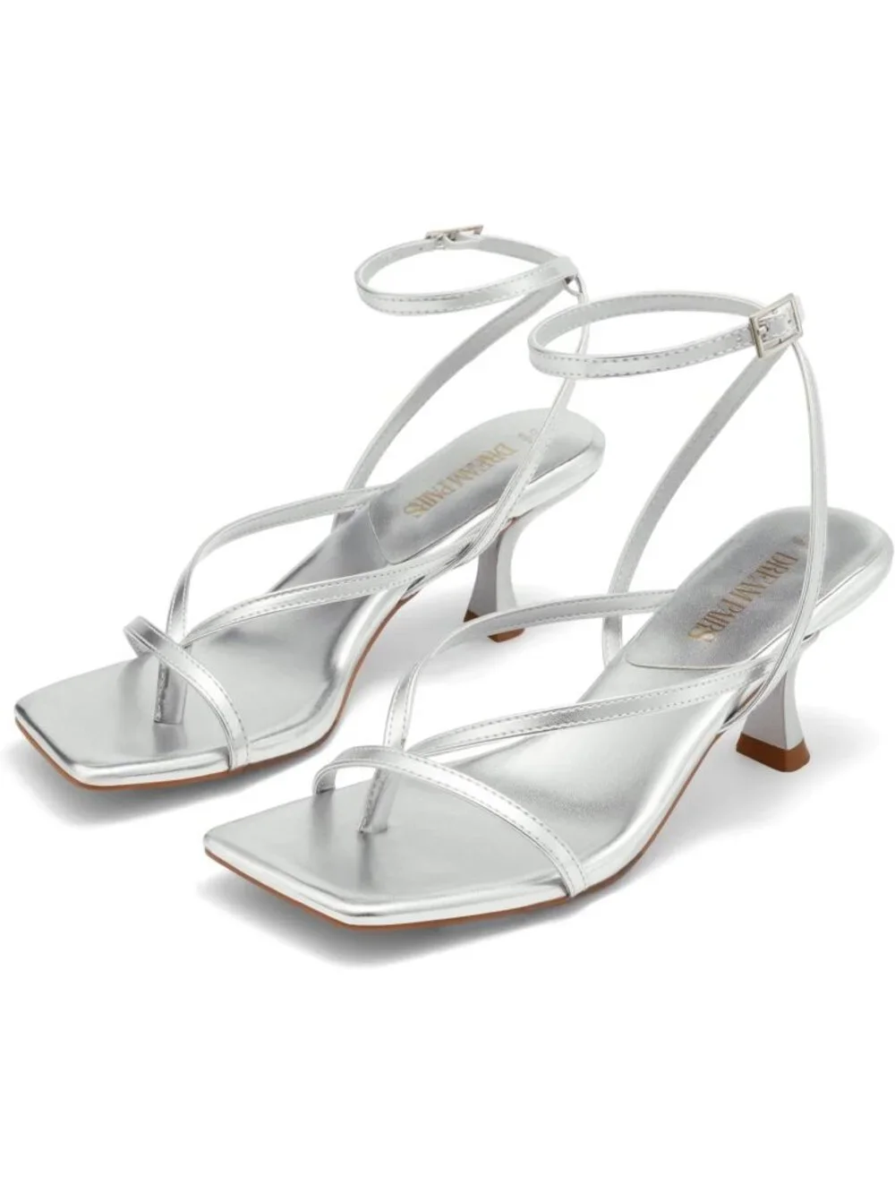 Dream Pairs Women's Silver Pu Open Toe Dressy Thong Comfort Kitten Heel Sandals